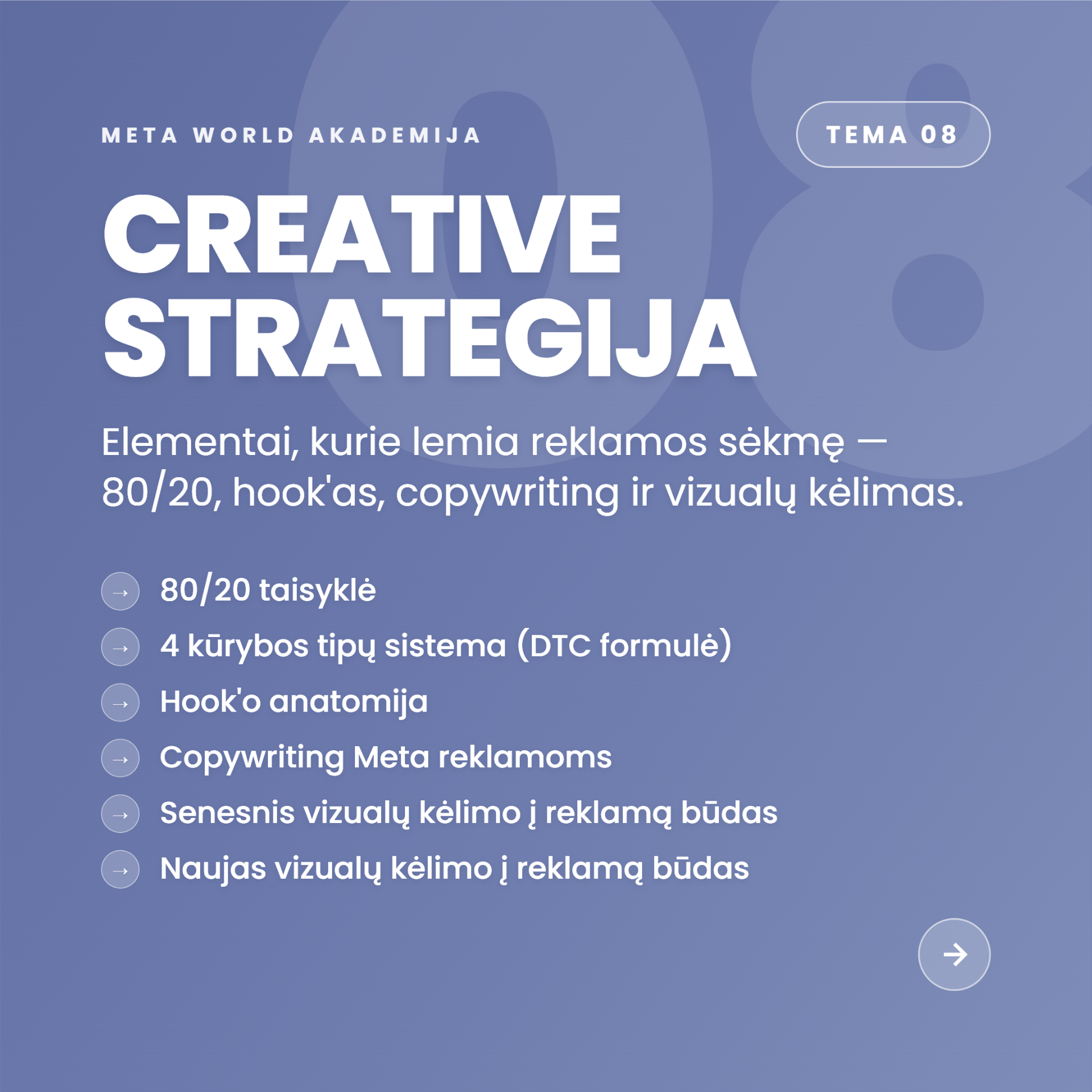 Tema 08 — Creative strategija: hook, copywriting, vizualai