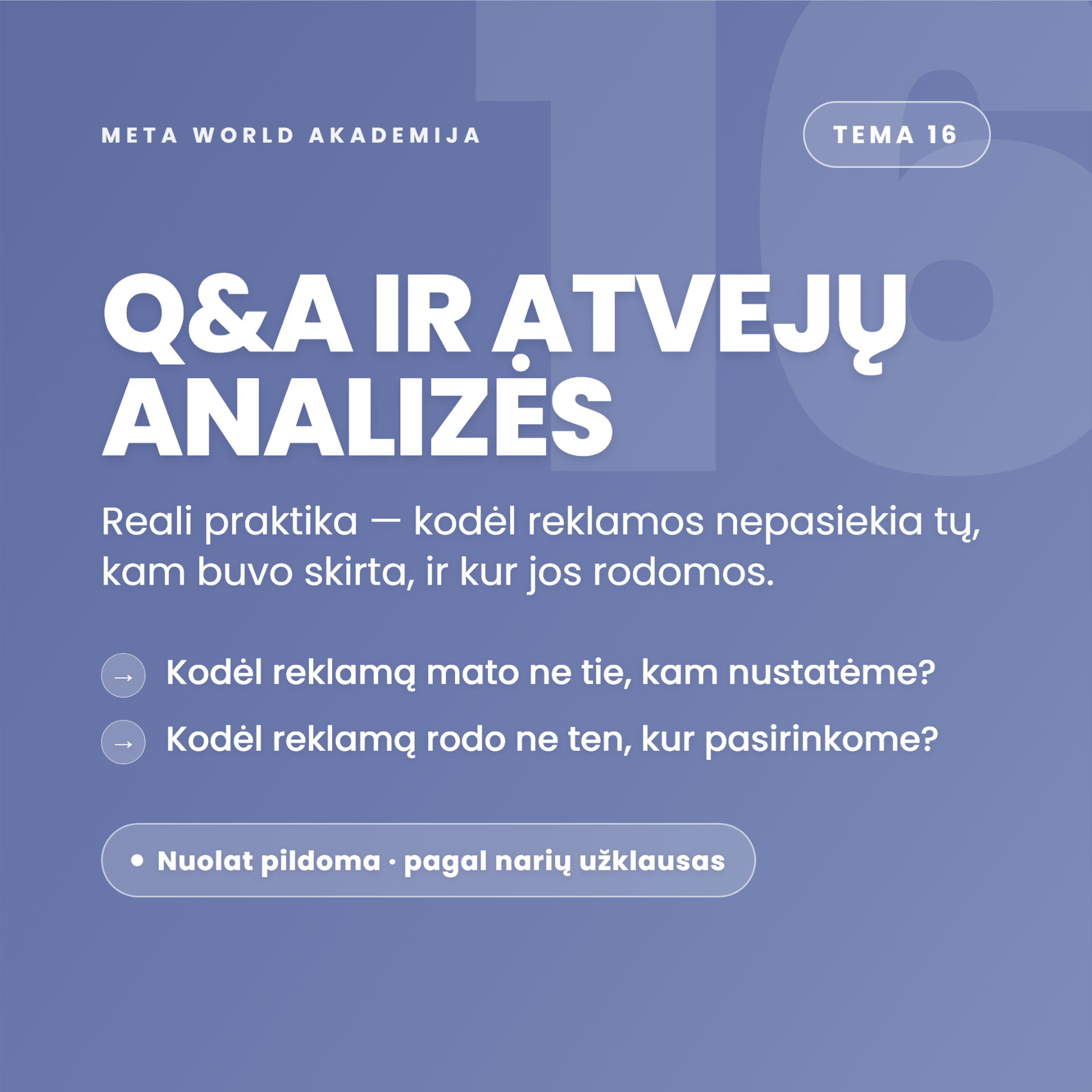 Tema 16 — Q&A ir atvejų analizės