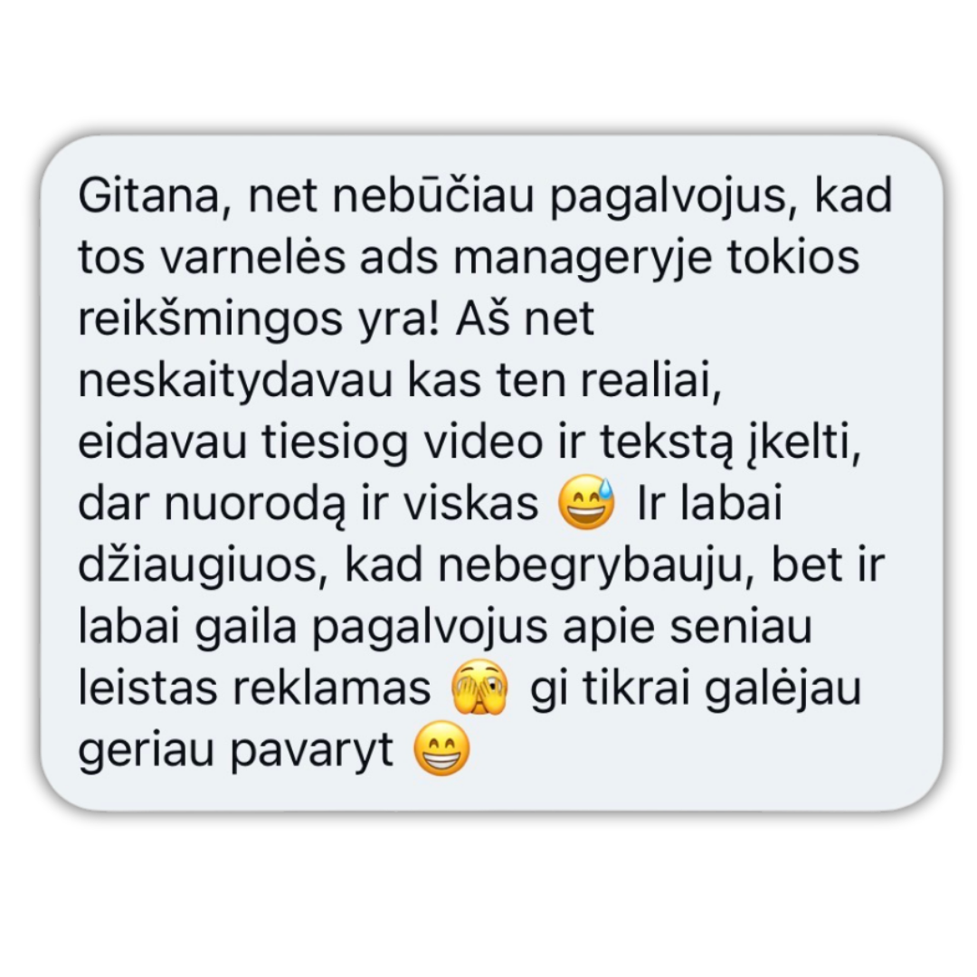 Akademijos nario atsiliepimas apie Ads Manager varneles